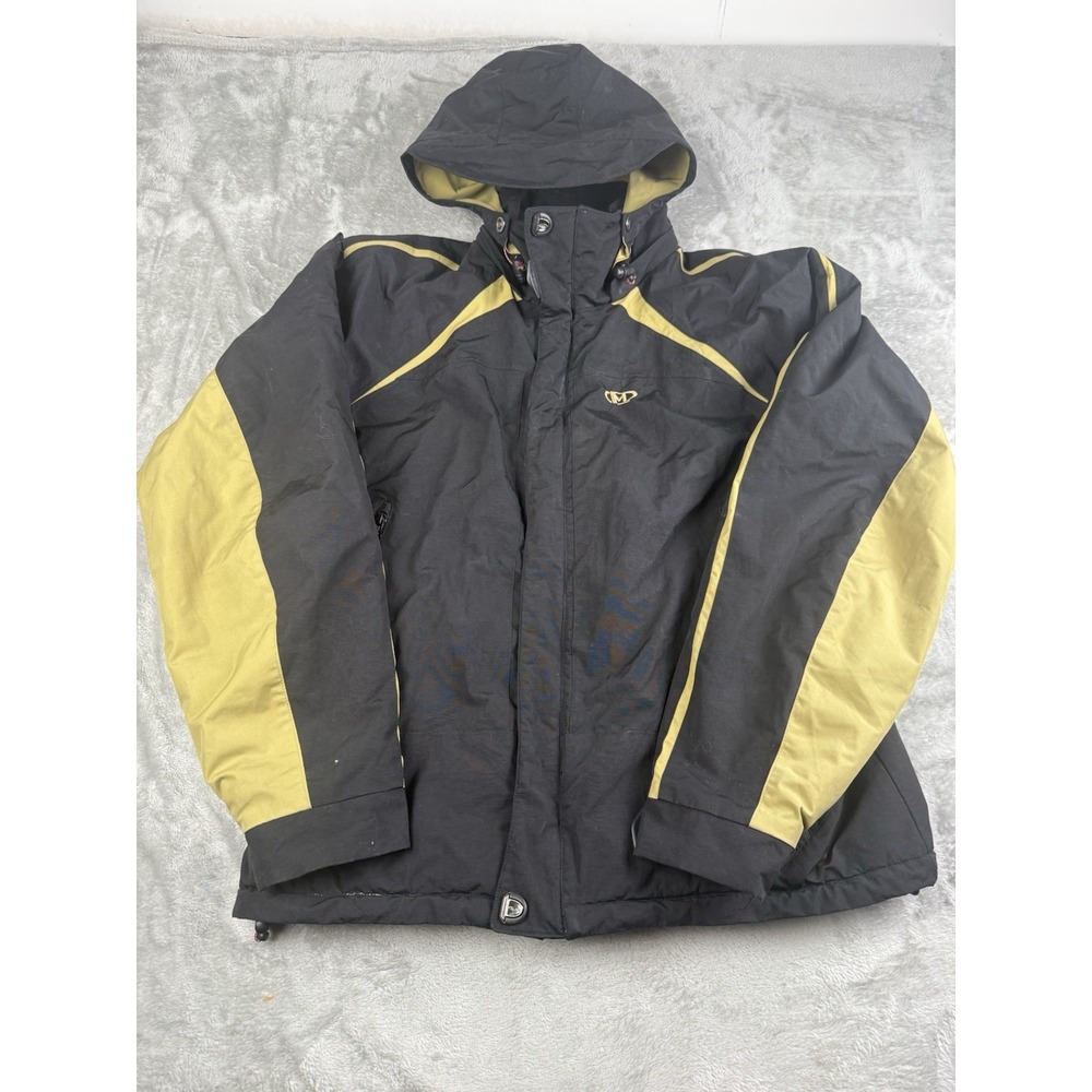 Vtg Marker Men's Ski Jacket Large Black & Gold Insulated Hooded Winter Coat